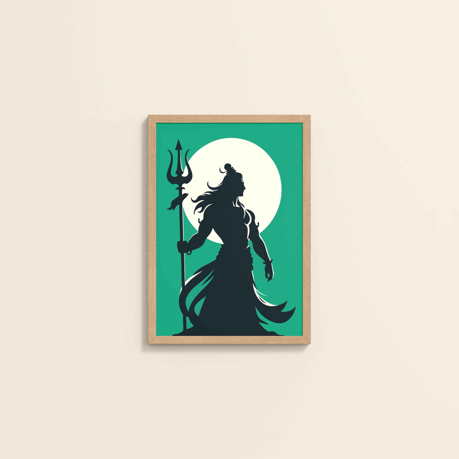 Wall View of Om Mrityunjaya Mahadeva – Lord Shiva Spiritual Wall Art in Natrual Color Frame