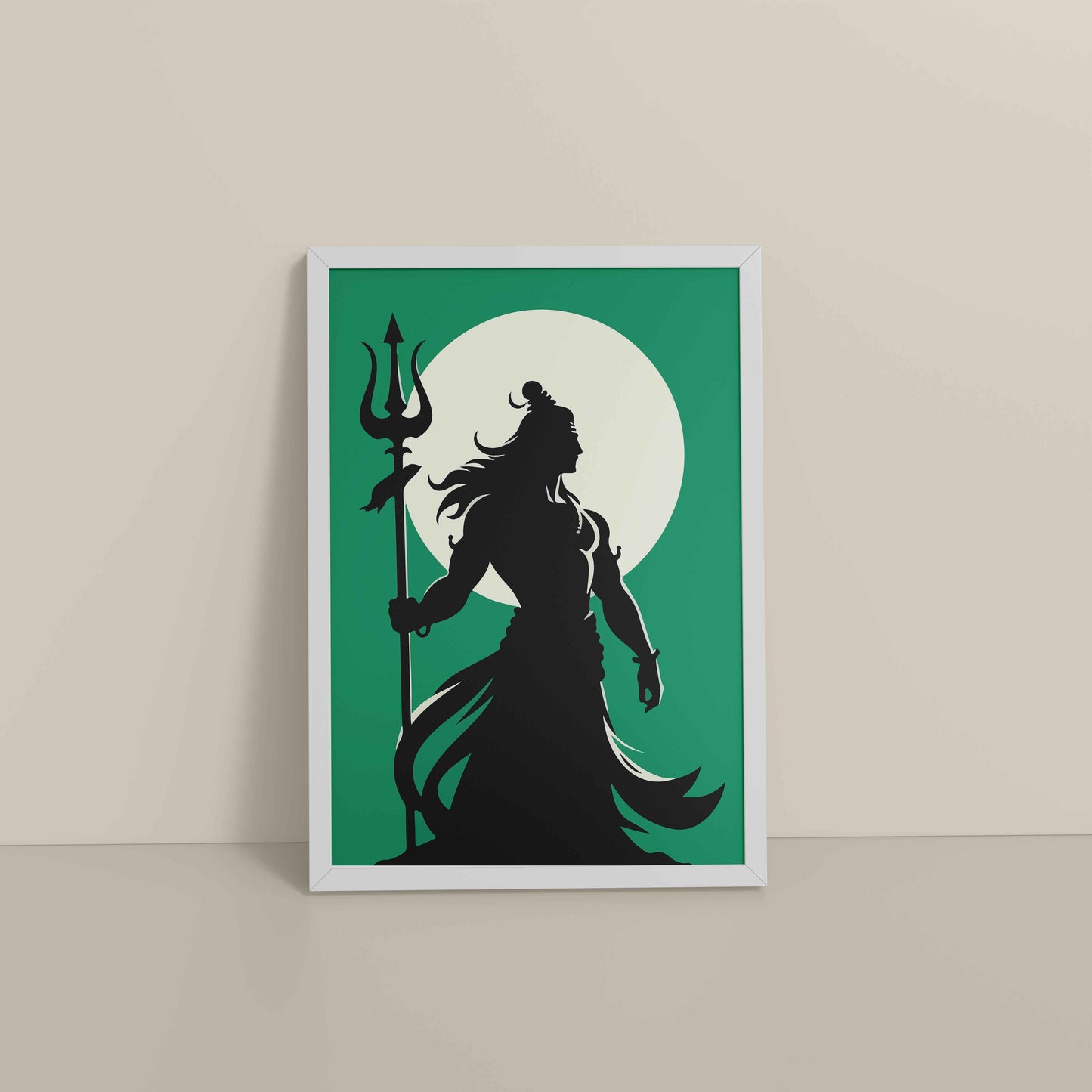 Floor View of Om Mrityunjaya Mahadeva – Lord Shiva Spiritual Wall Art in White Color Frame