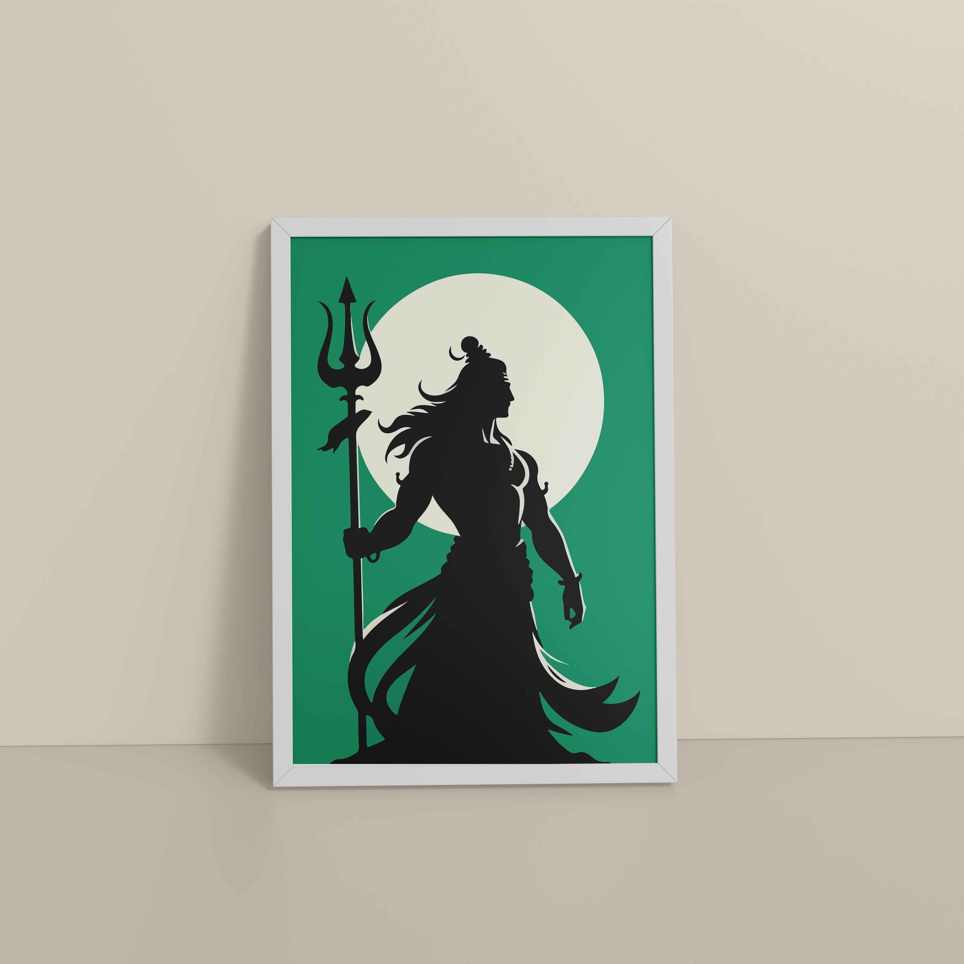Floor View of Om Mrityunjaya Mahadeva – Lord Shiva Spiritual Wall Art in White Color Frame