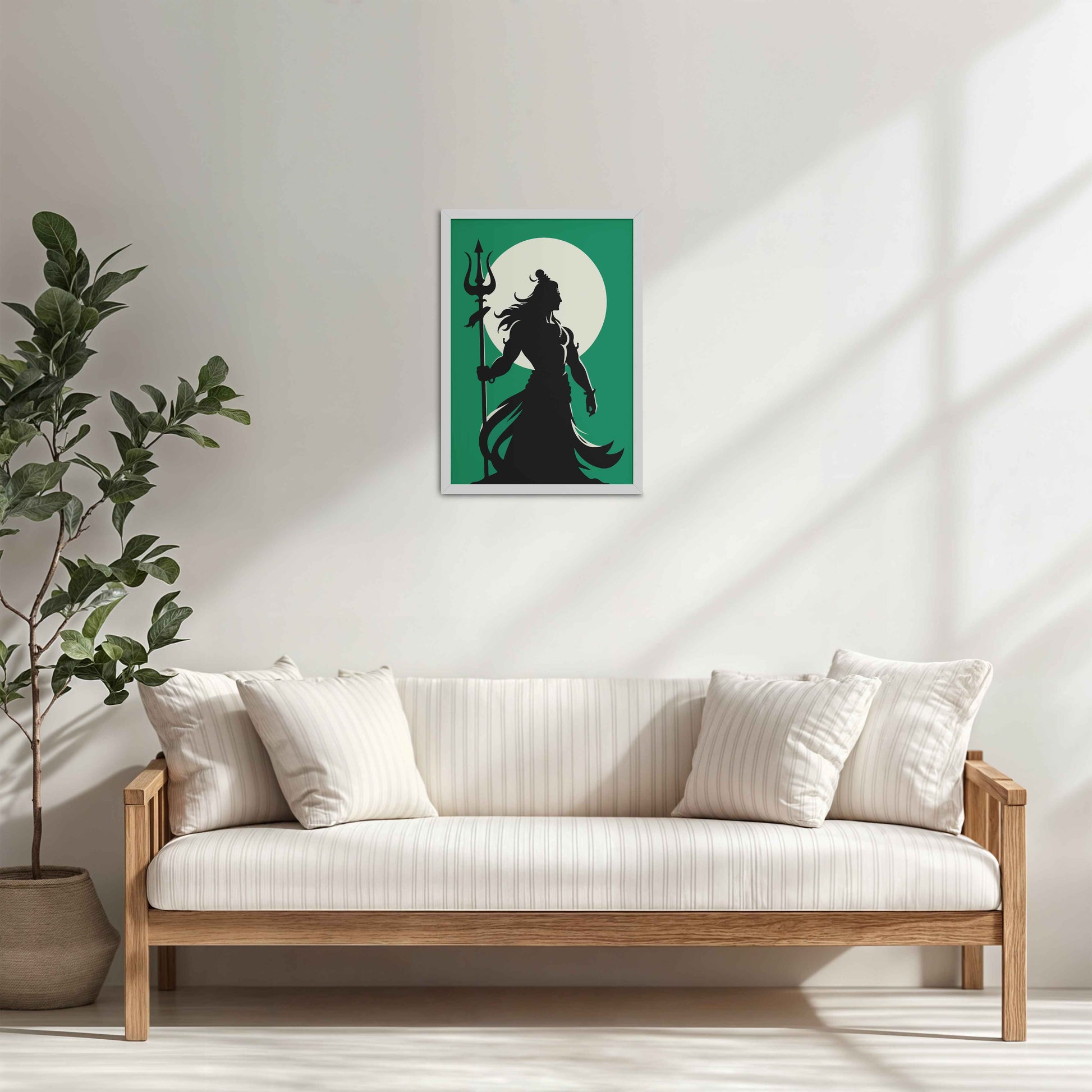 Living Room Cabinet Table Preview of Om Mrityunjaya Mahadeva – Lord Shiva Spiritual Wall Art in White Color Frame