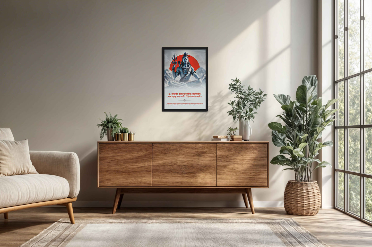 Living Room Cabinet Preview of Om Tatpurushaya – Lord Shiva Spiritual Wall Decor in Black Color Frame