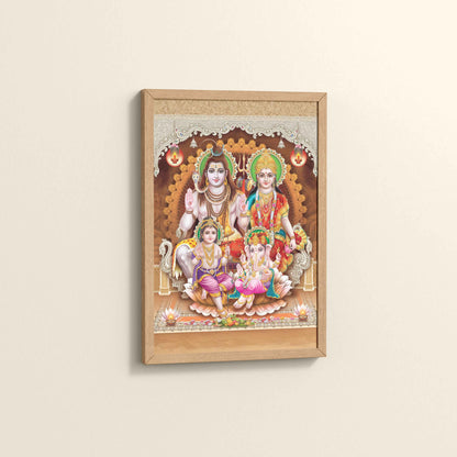 Side View of Sacred Presence – Lord Shiva’s Divine Family in the Himalayas Wall Art in Natrual Color Frame