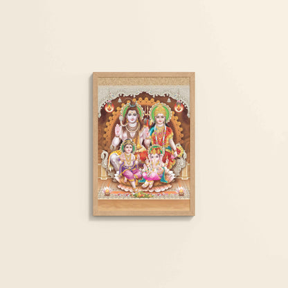 Wall View of Sacred Presence – Lord Shiva’s Divine Family in the Himalayas Wall Art in Natrual Color Frame