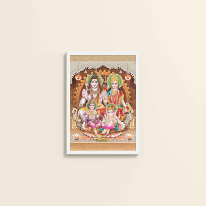 Wall View of Sacred Presence – Lord Shiva’s Divine Family in the Himalayas Wall Art in White Color Frame