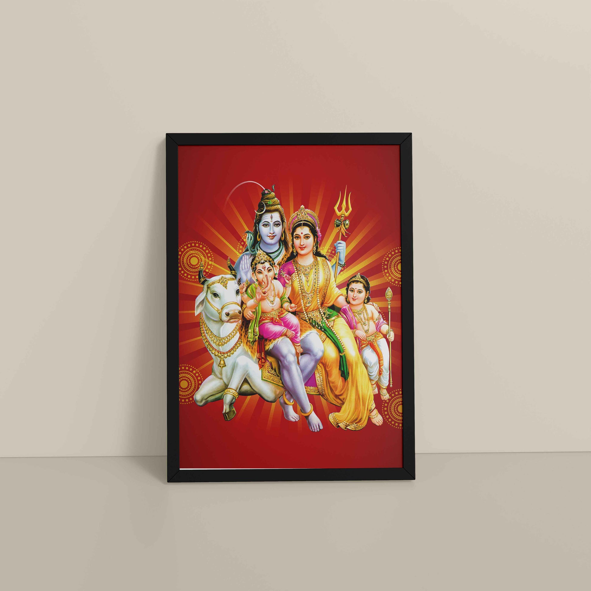 Floor View of Kapoor Gauram Mantra – Lord Shiva & Parvatimata Wall Art in Black Color Frame