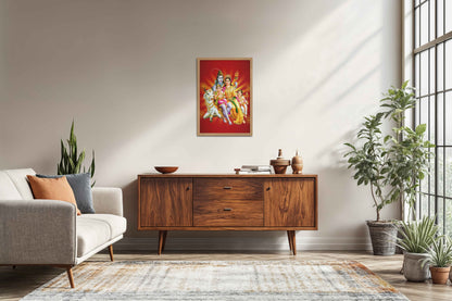 Living Room Sofa Preview of Kapoor Gauram Mantra – Lord Shiva & Parvatimata Wall Art in Natrual Color Frame