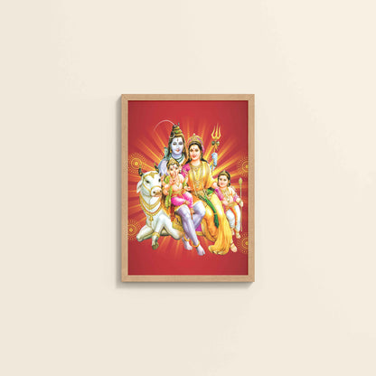 Wall View of Kapoor Gauram Mantra – Lord Shiva & Parvatimata Wall Art in Natrual Color Frame
