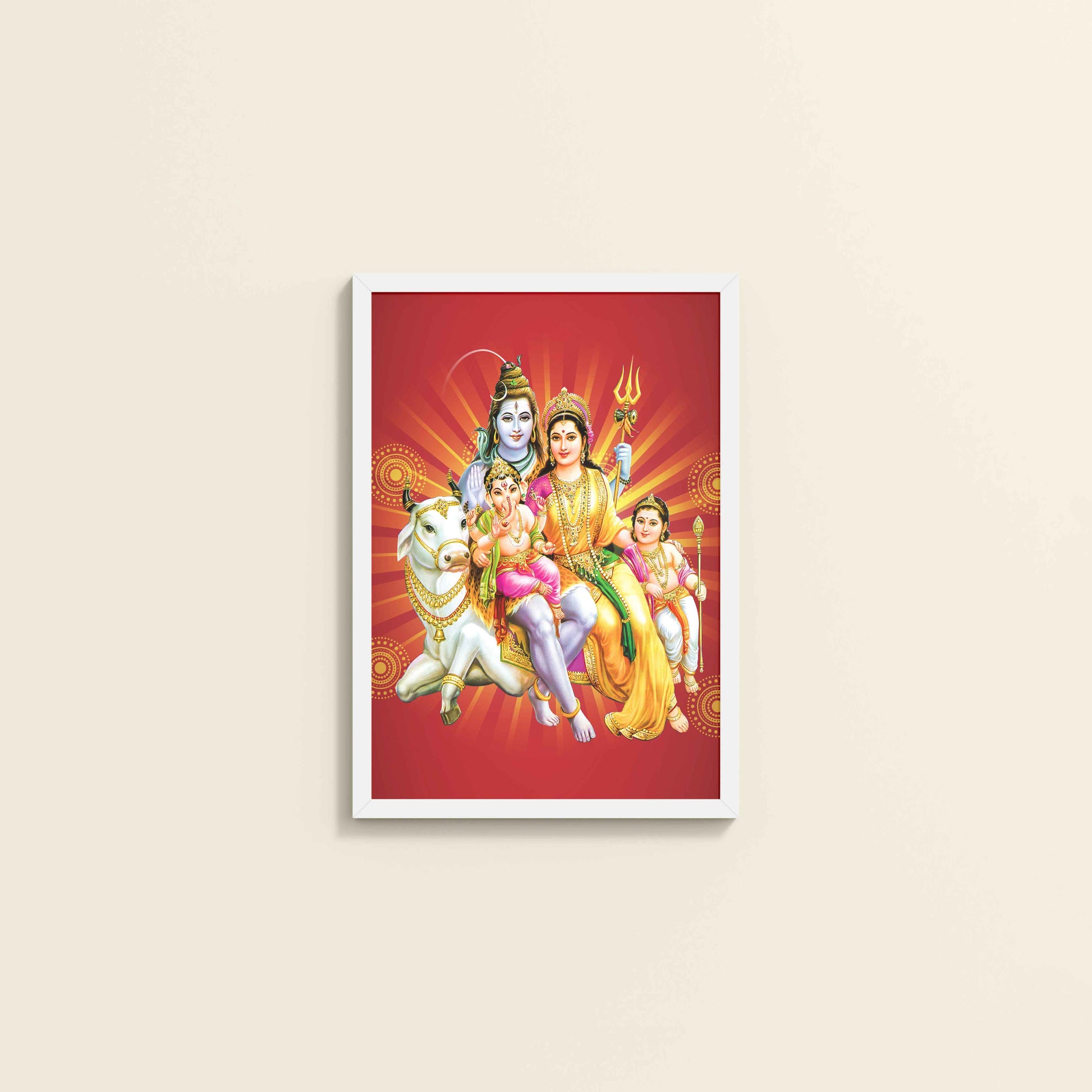 Wall View of Kapoor Gauram Mantra – Lord Shiva & Parvatimata Wall Art in White Color Frame