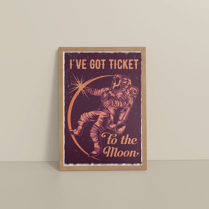 Floor View of I've Got a Ticket to the Moon – Wall Art Photo Frame & Decor in Natrual Color Frame