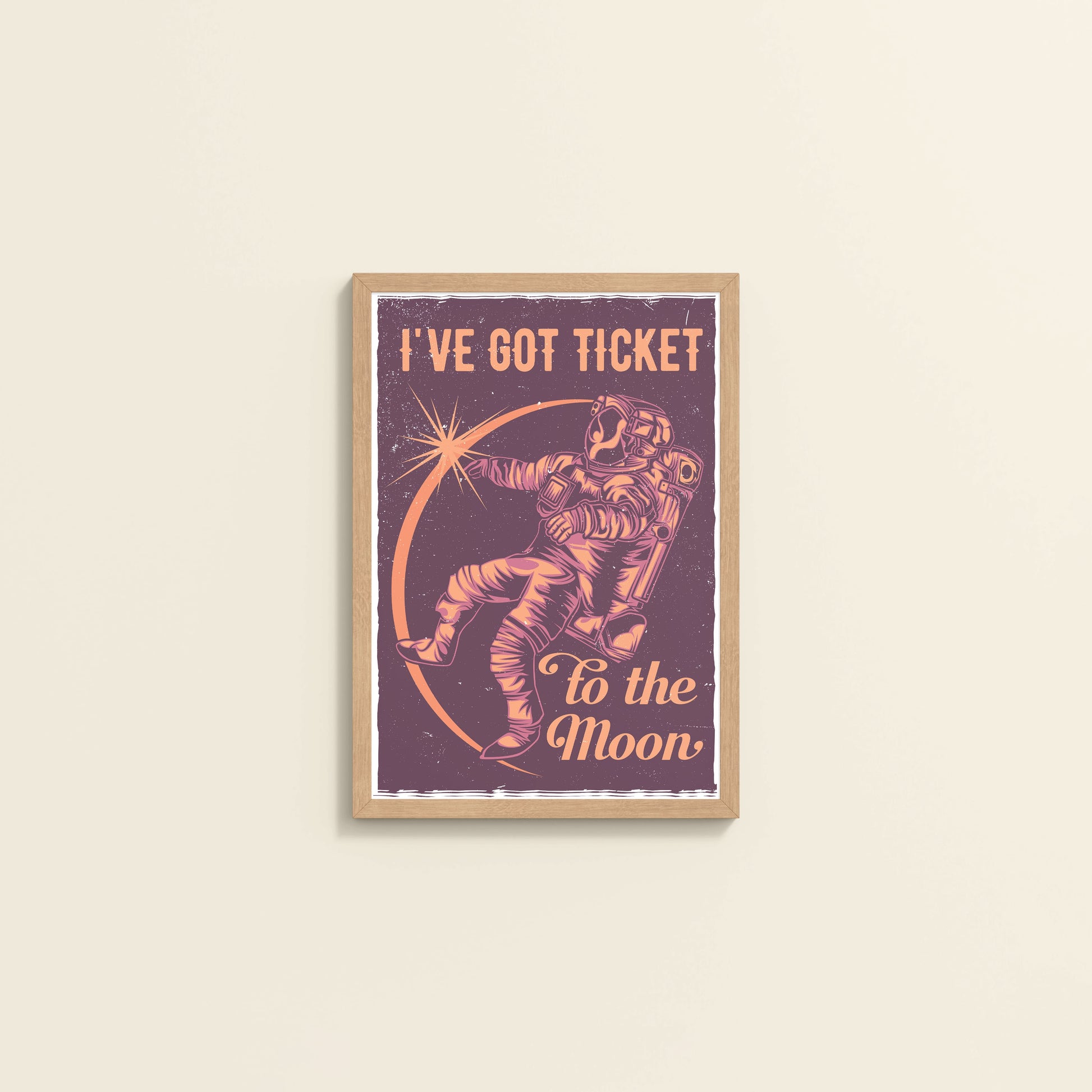Wall View of I've Got a Ticket to the Moon – Wall Art Photo Frame & Decor in Natrual Color Frame