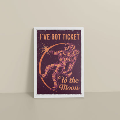 Floor View of I've Got a Ticket to the Moon – Wall Art Photo Frame & Decor in White Color Frame