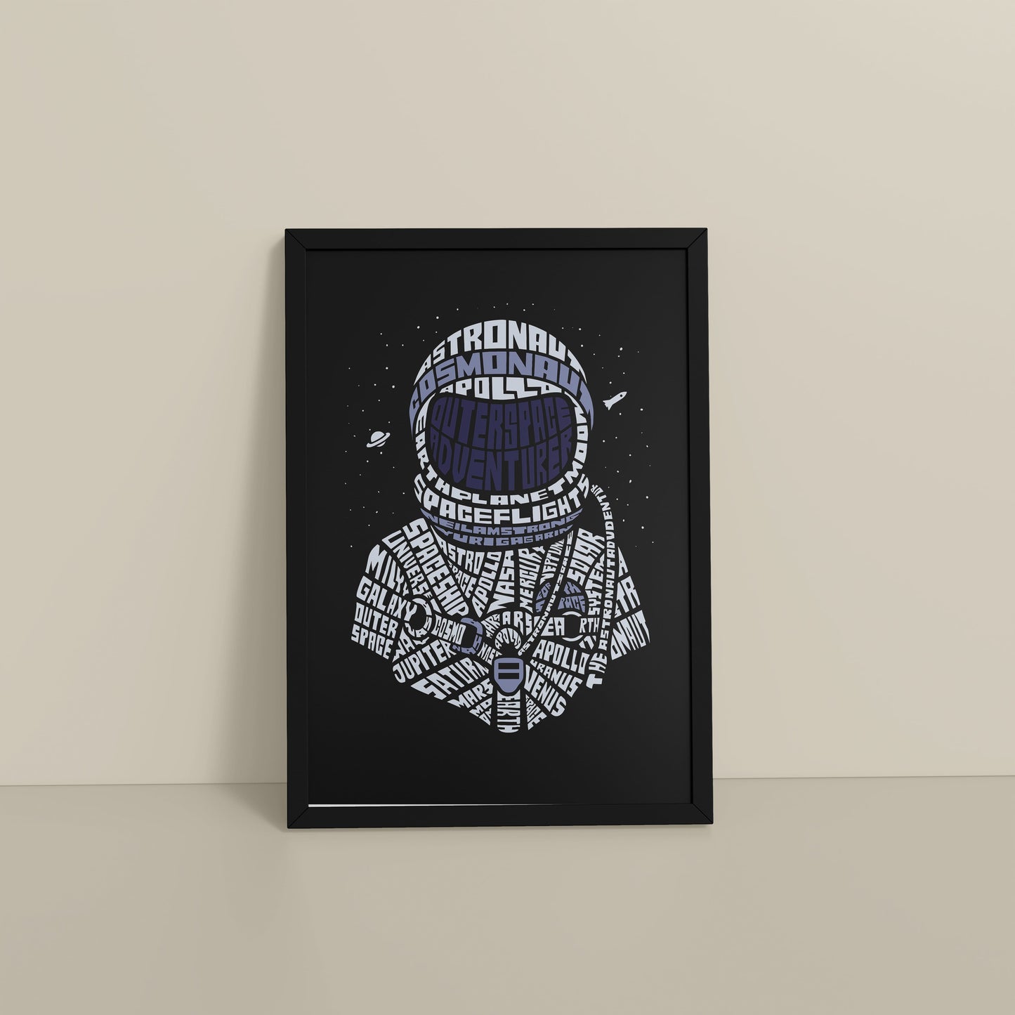 Floor View of Spacebound – Astronaut Wall Art Photo Decor in Black Color Frame