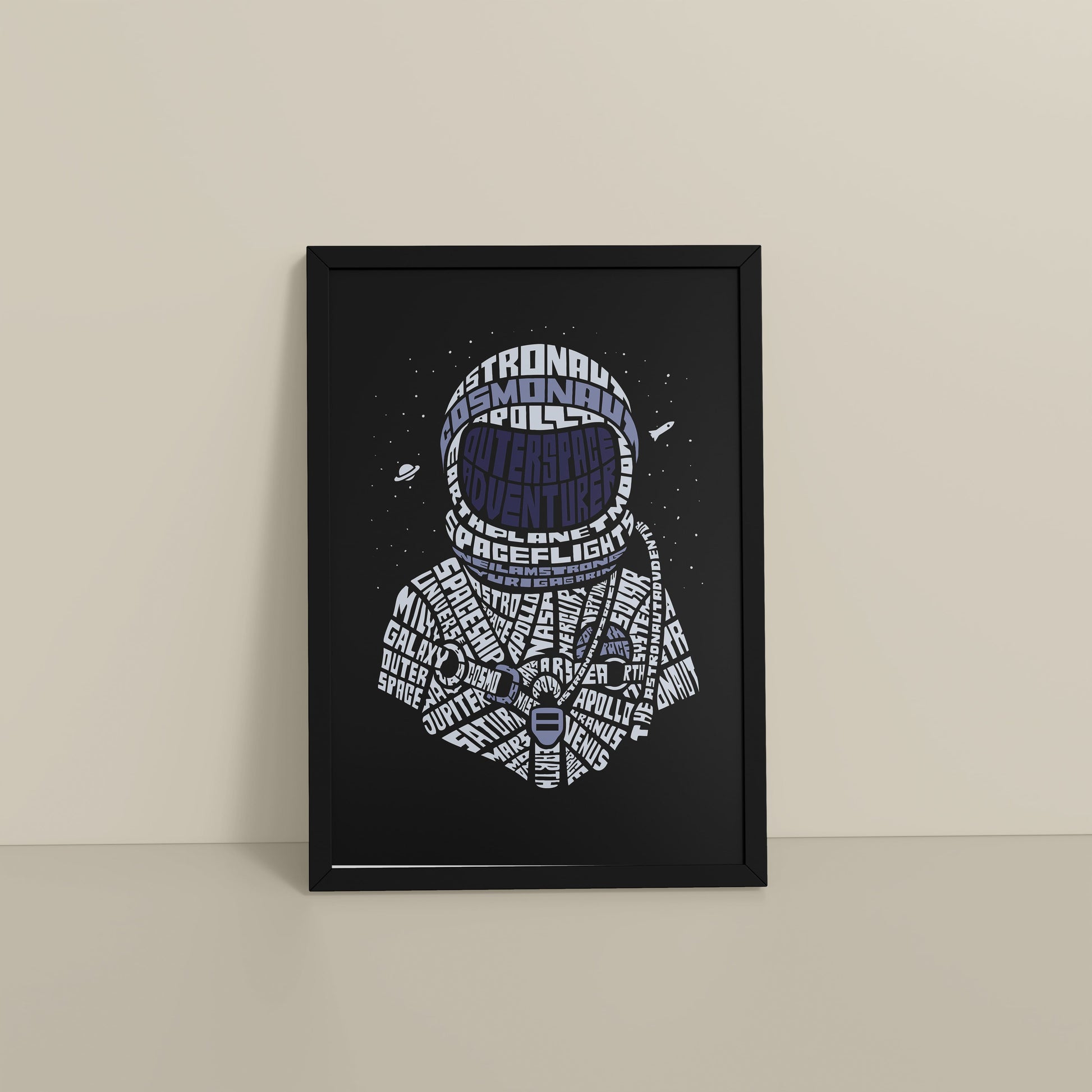 Floor View of Spacebound – Astronaut Wall Art Photo Decor in Black Color Frame