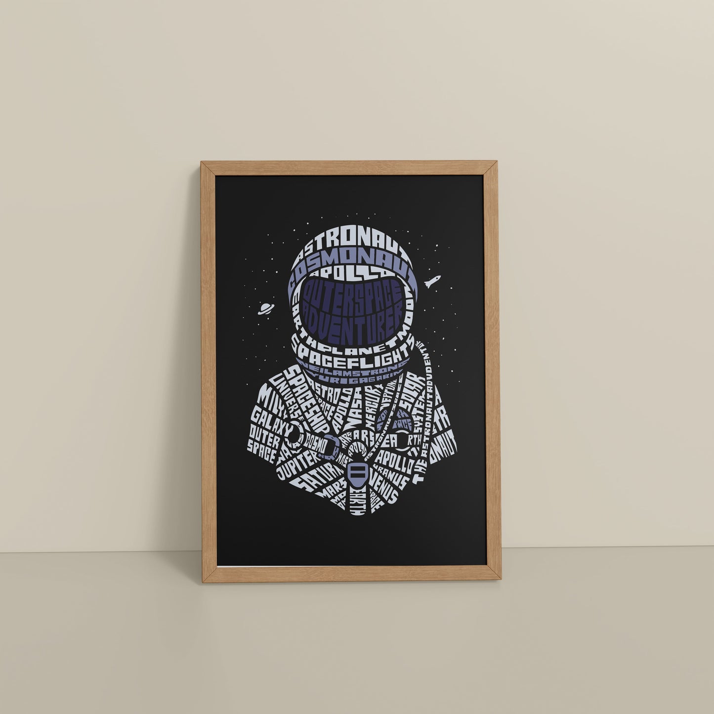 Floor View of Spacebound – Astronaut Wall Art Photo Decor in Natrual Color Frame