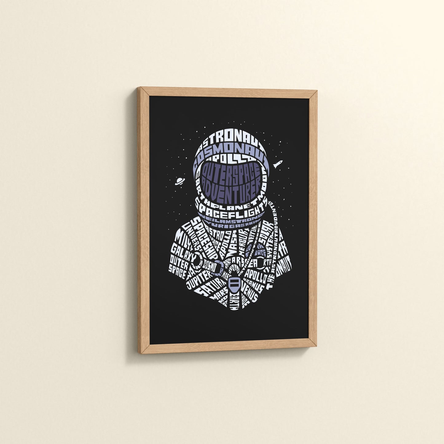 Side View of Spacebound – Astronaut Wall Art Photo Decor in Natrual Color Frame