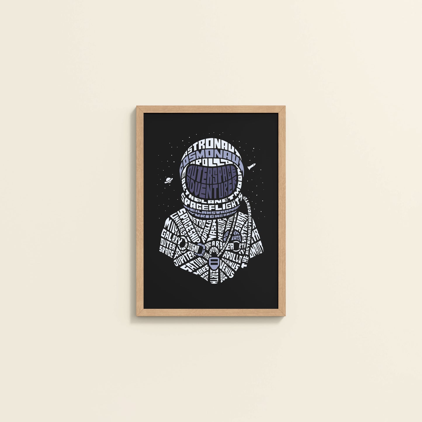Wall View of Spacebound – Astronaut Wall Art Photo Decor in Natrual Color Frame