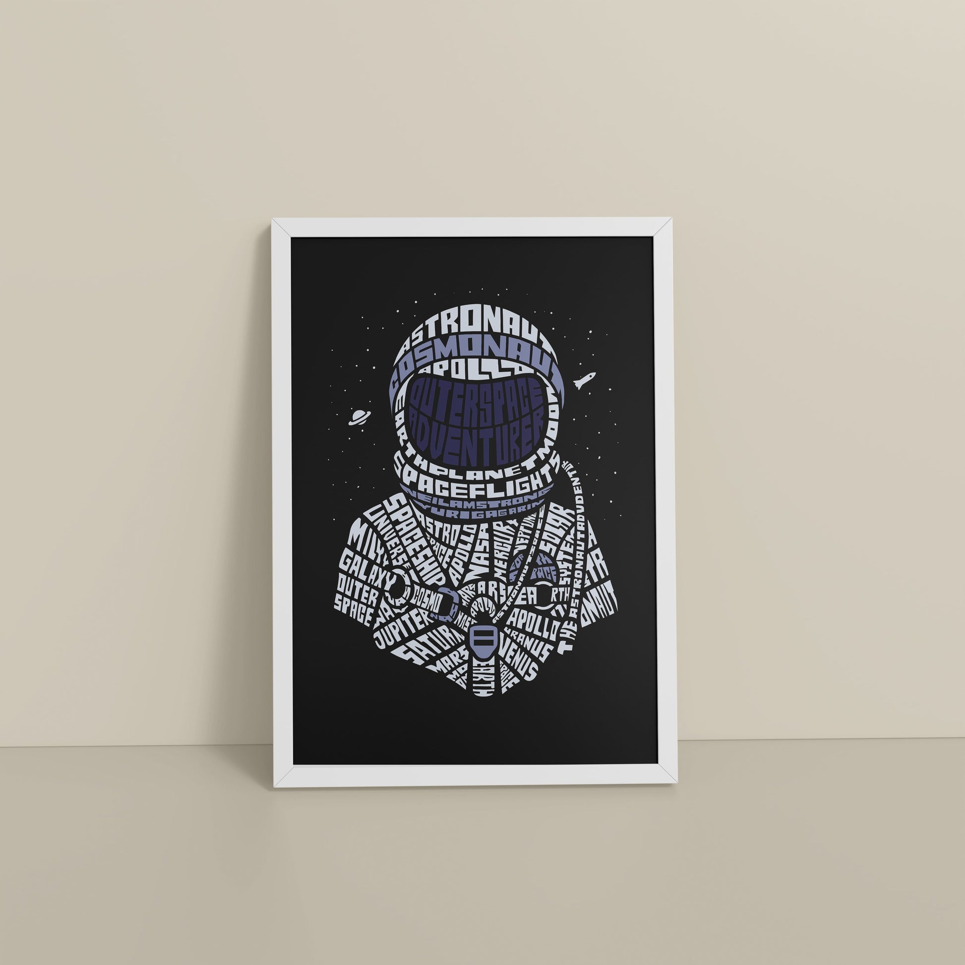 Floor View of Spacebound – Astronaut Wall Art Photo Decor in White Color Frame