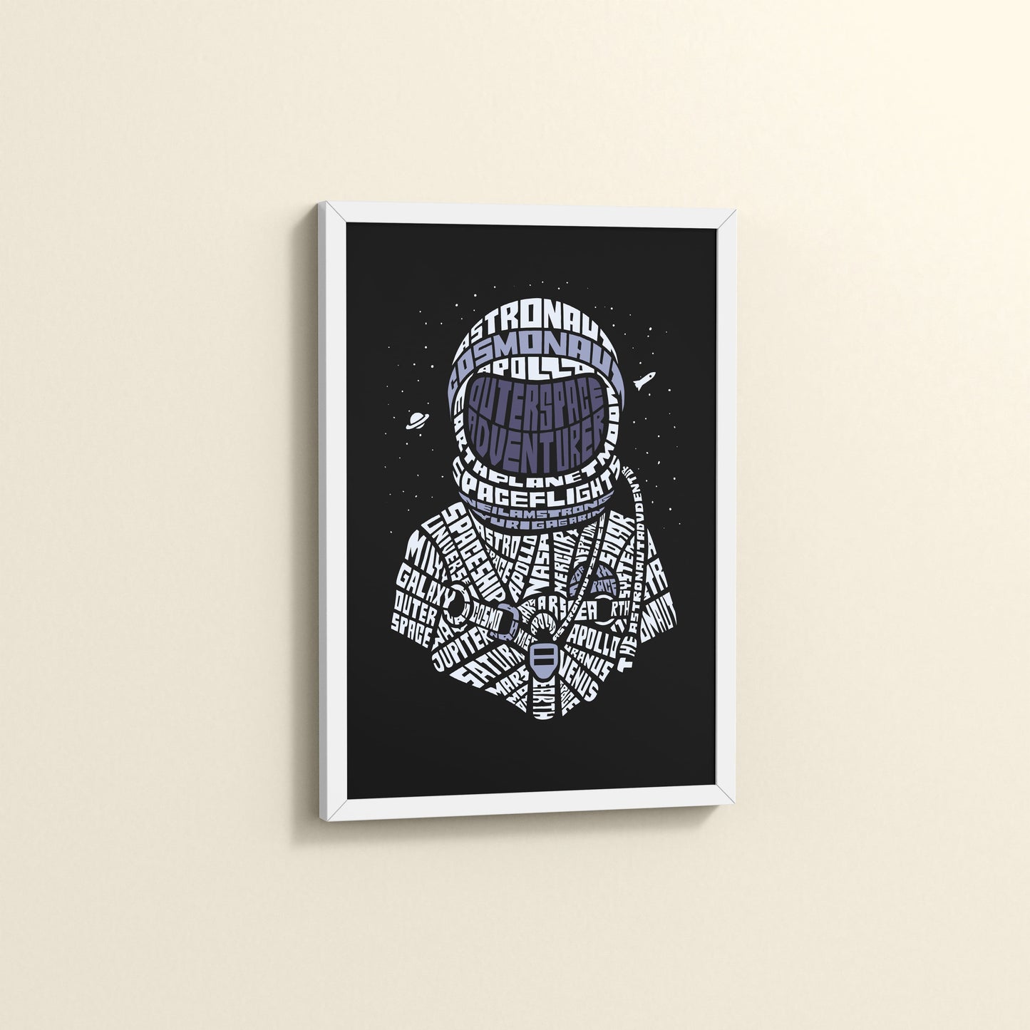 Side View of Spacebound – Astronaut Wall Art Photo Decor in White Color Frame