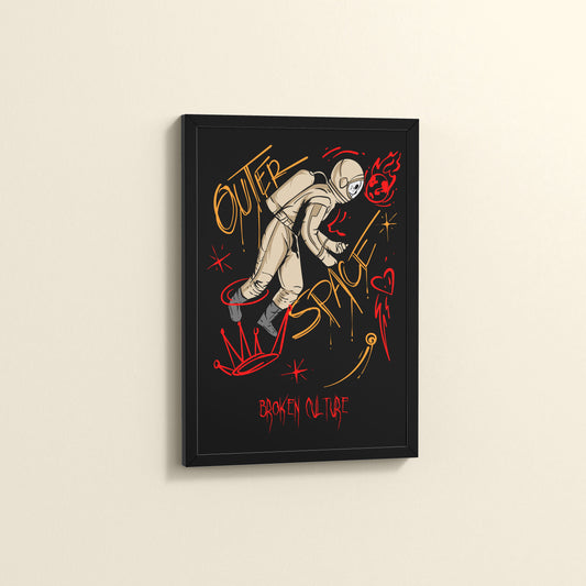 Side View of Fractured Cosmos – Broken Culture Space Illustration Frame in Black Color Frame