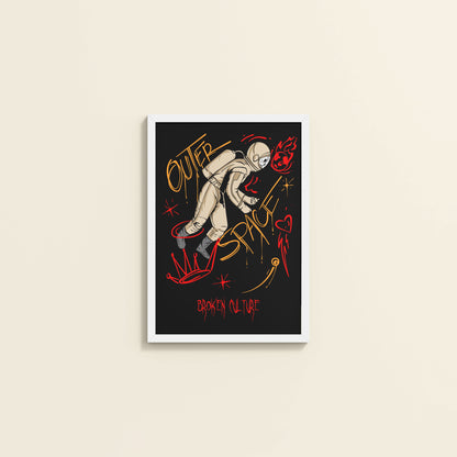 Wall View of Fractured Cosmos – Broken Culture Space Illustration Frame in White Color Frame