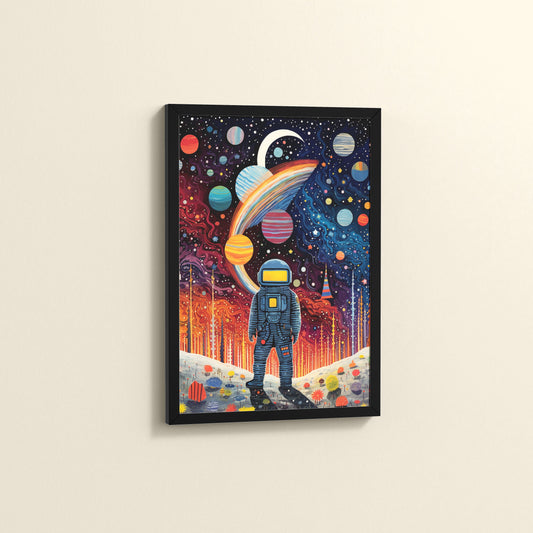 Side View of Astronaut Escape – Space Adventure Wall Painting Frame in Black Color Frame