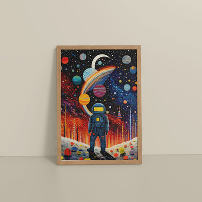 Floor View of Astronaut Escape – Space Adventure Wall Painting Frame in Natrual Color Frame