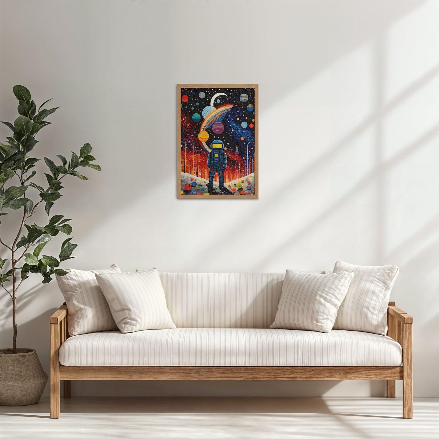 Living Room Cabinet Table Preview of Astronaut Escape – Space Adventure Wall Painting Frame in Natrual Color Frame