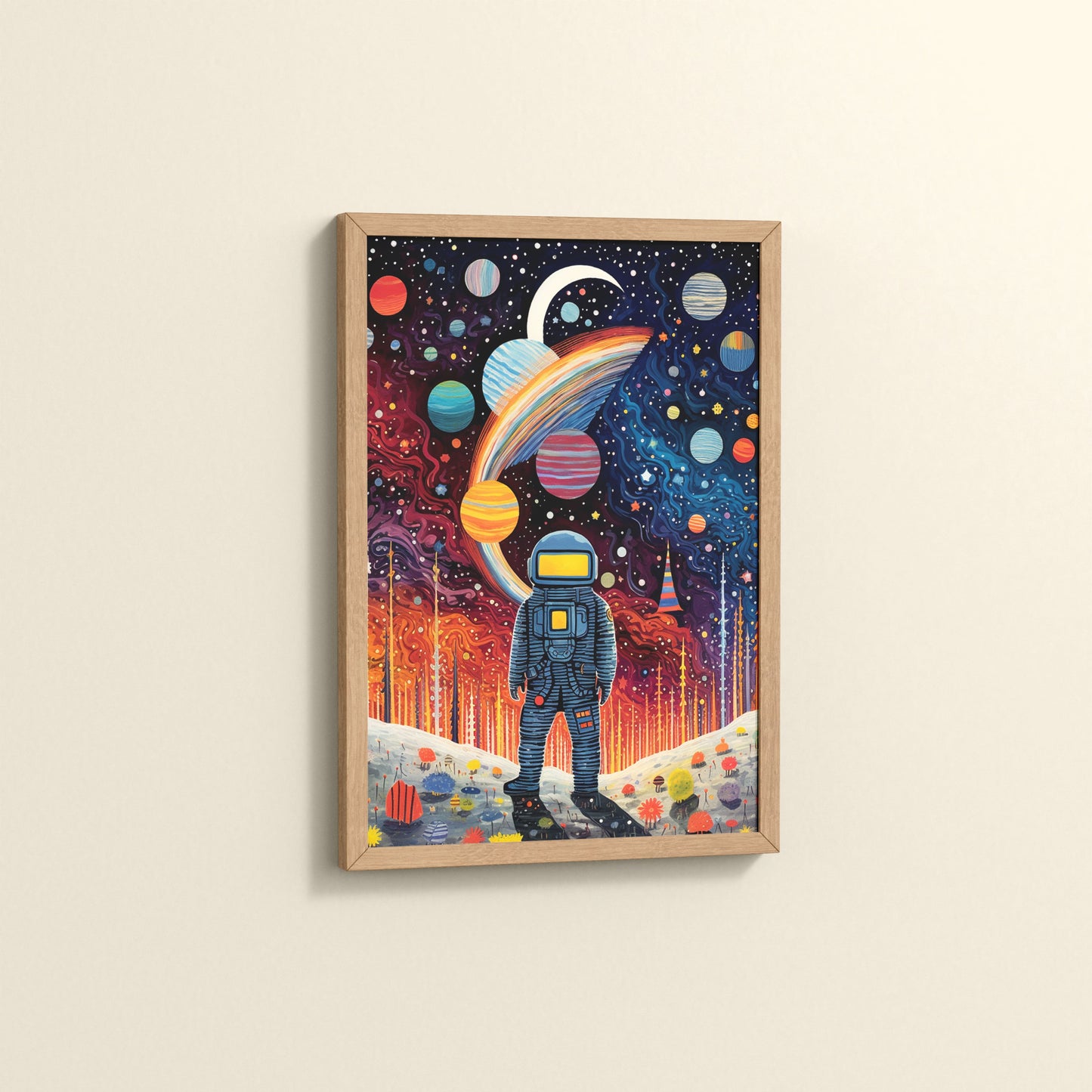 Side View of Astronaut Escape – Space Adventure Wall Painting Frame in Natrual Color Frame