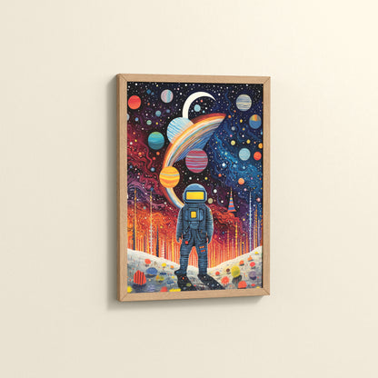 Side View of Astronaut Escape – Space Adventure Wall Painting Frame in Natrual Color Frame