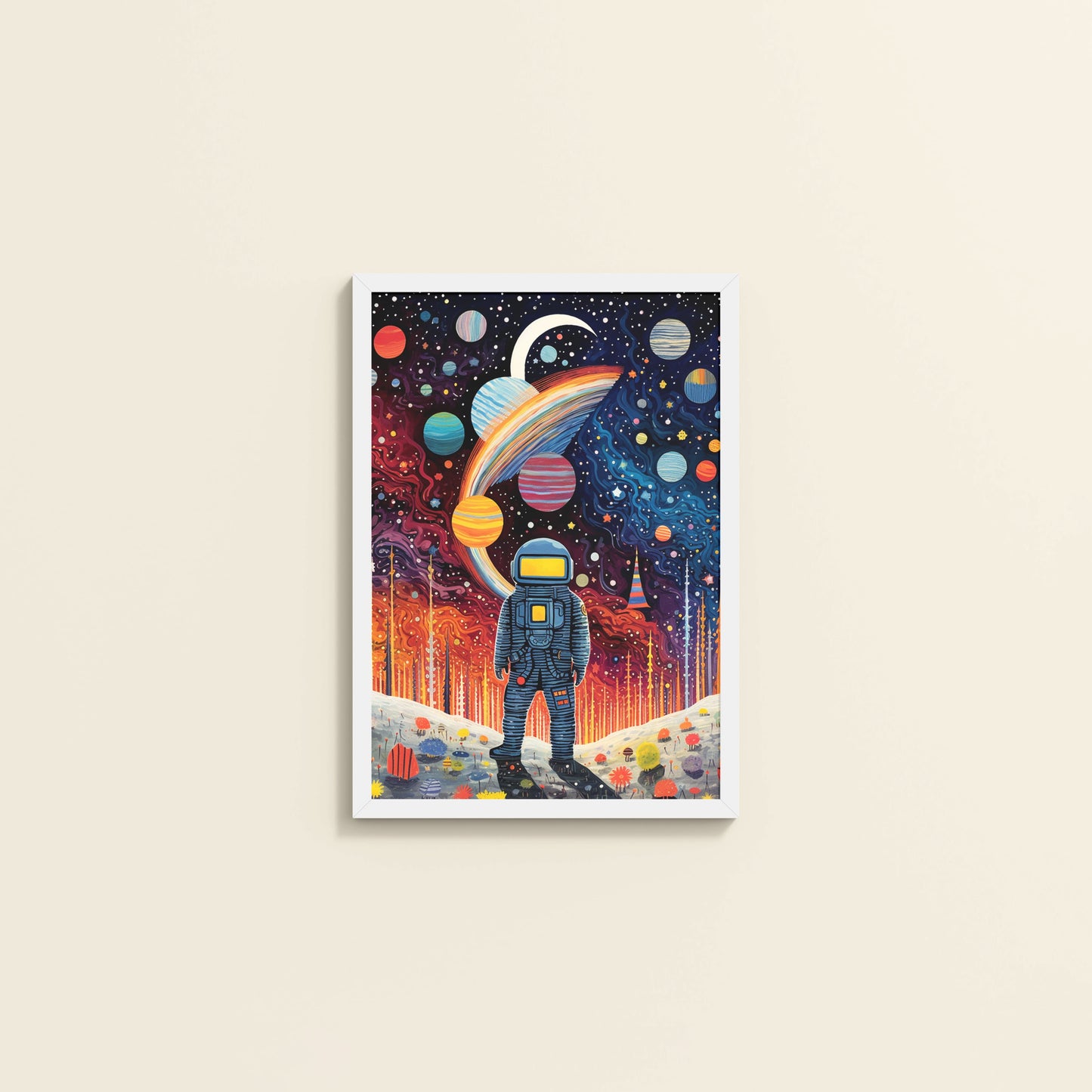 Wall View of Astronaut Escape – Space Adventure Wall Painting Frame in White Color Frame