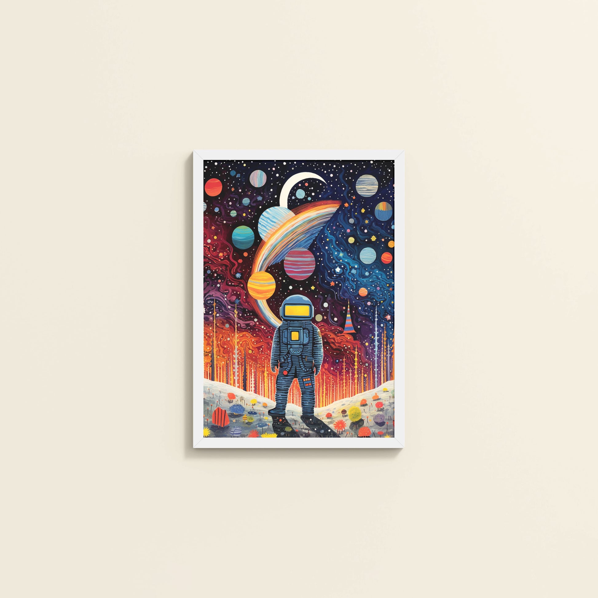 Wall View of Astronaut Escape – Space Adventure Wall Painting Frame in White Color Frame