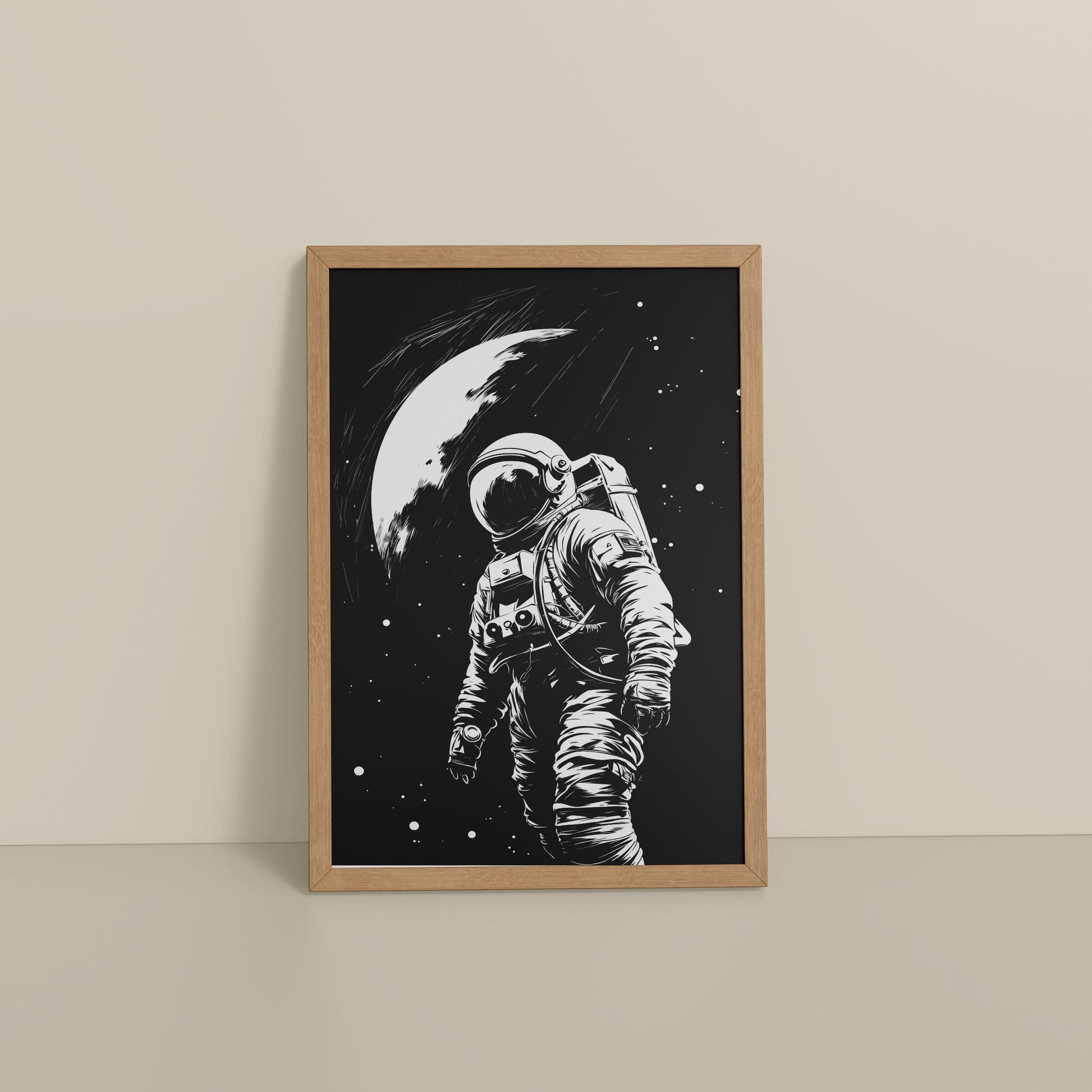 Floor View of Zero Gravity – Astronaut in the Void Wall Frame in Natrual Color Frame