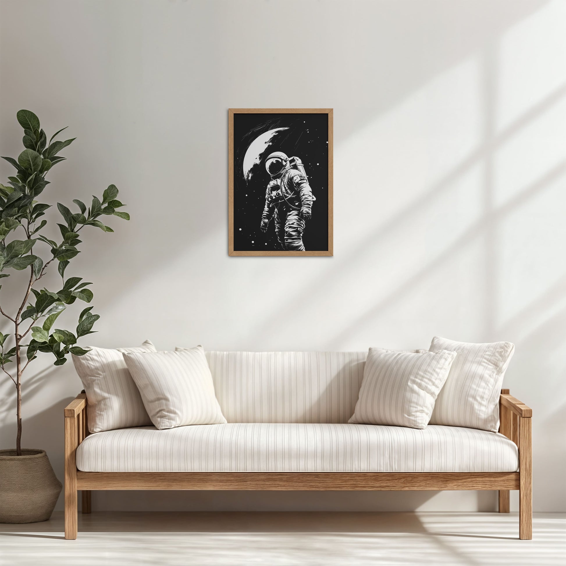 Living Room Cabinet Table Preview of Zero Gravity – Astronaut in the Void Wall Frame in Natrual Color Frame