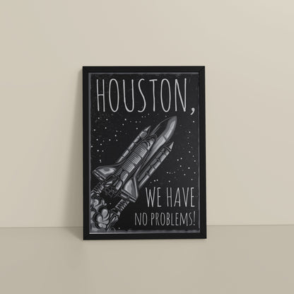 Floor View of Houston We Have No Problem – Spaceship Wall Art Frame in Black Color Frame