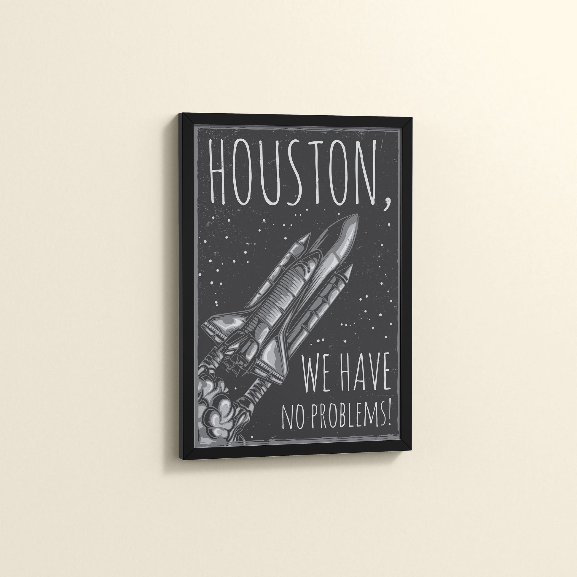 Side View of Houston We Have No Problem – Spaceship Wall Art Frame in Black Color Frame