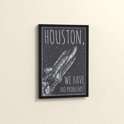 Side View of Houston We Have No Problem – Spaceship Wall Art Frame in Black Color Frame