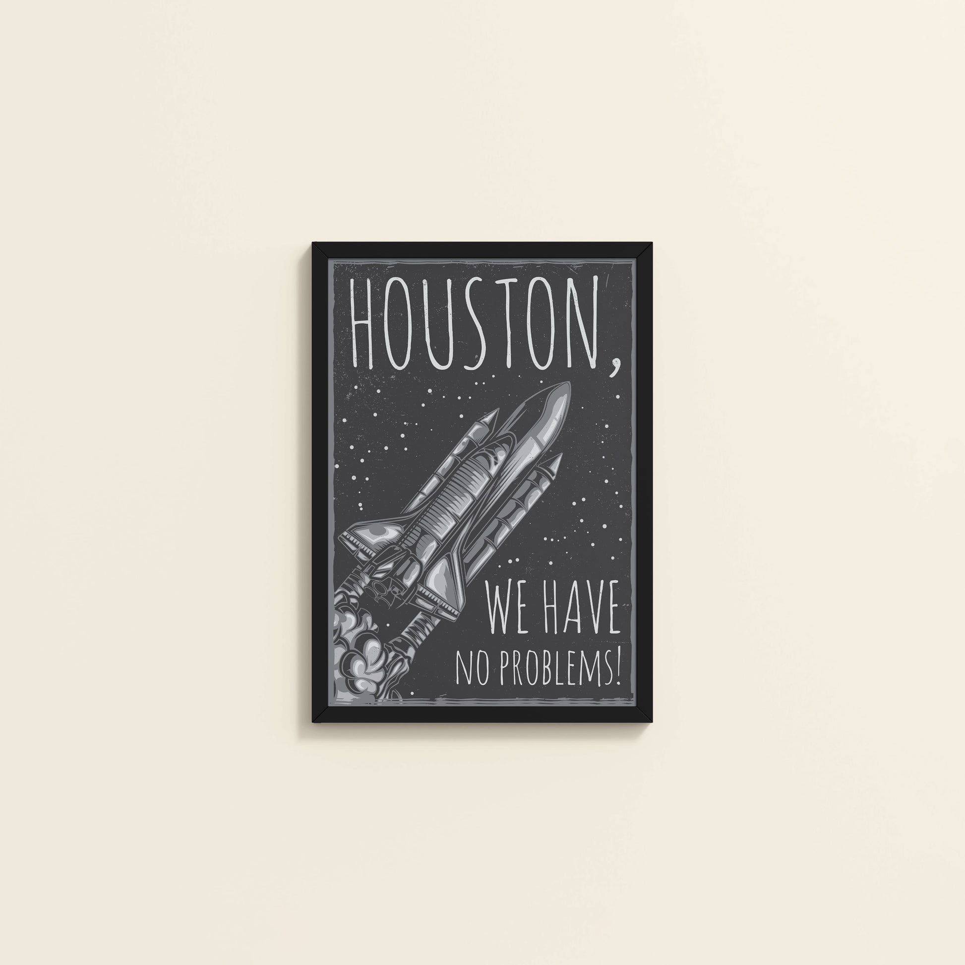 Wall View of Houston We Have No Problem – Spaceship Wall Art Frame in Black Color Frame