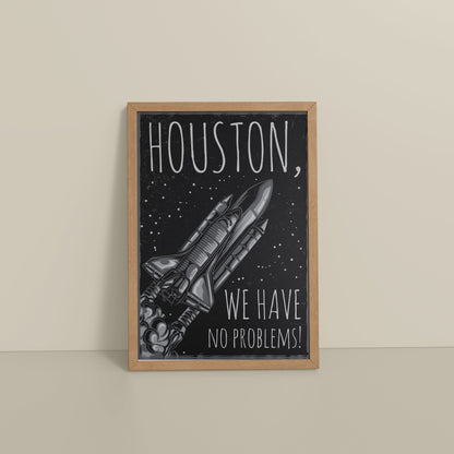 Floor View of Houston We Have No Problem – Spaceship Wall Art Frame in Natrual Color Frame
