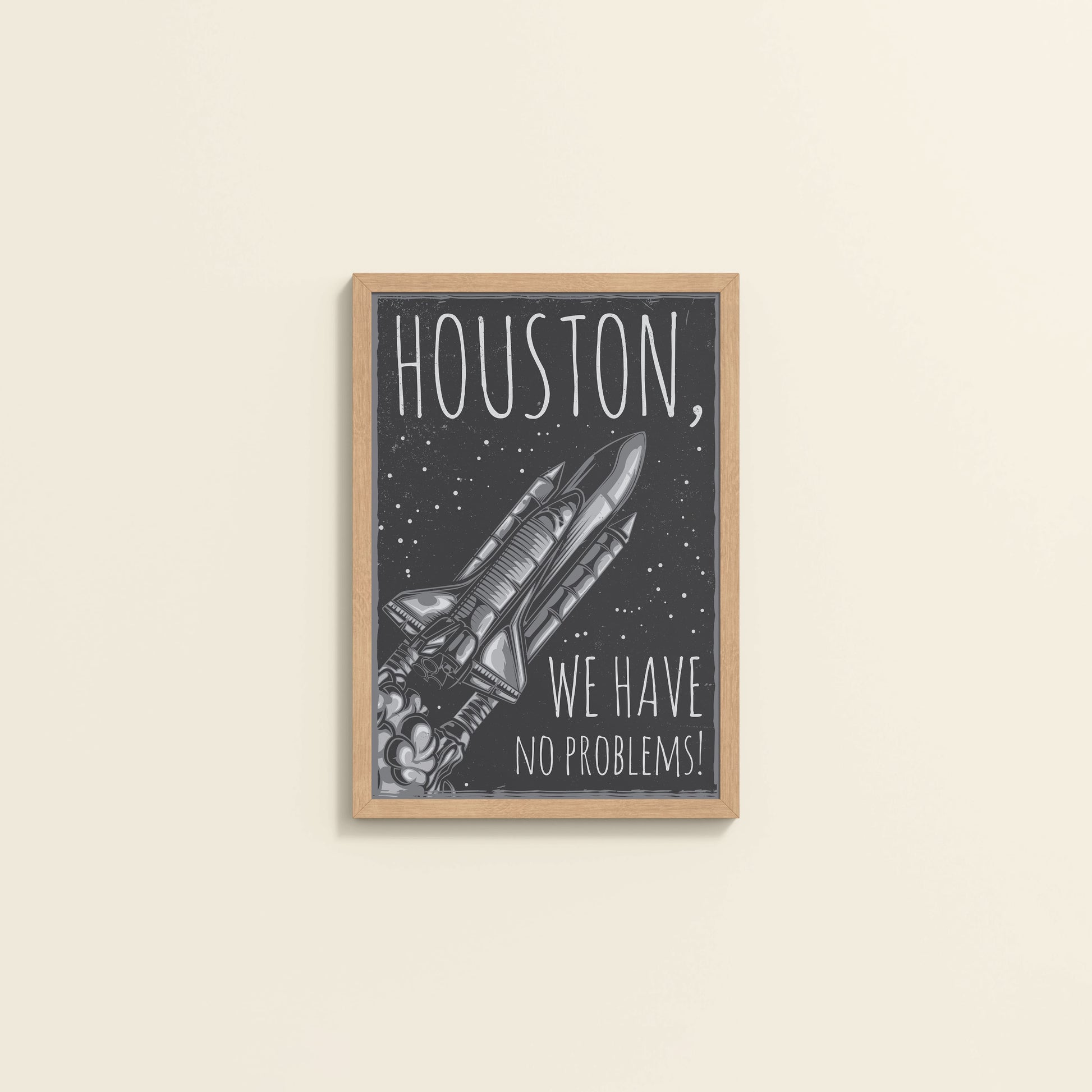 Wall View of Houston We Have No Problem – Spaceship Wall Art Frame in Natrual Color Frame