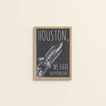 Wall View of Houston We Have No Problem – Spaceship Wall Art Frame in Natrual Color Frame