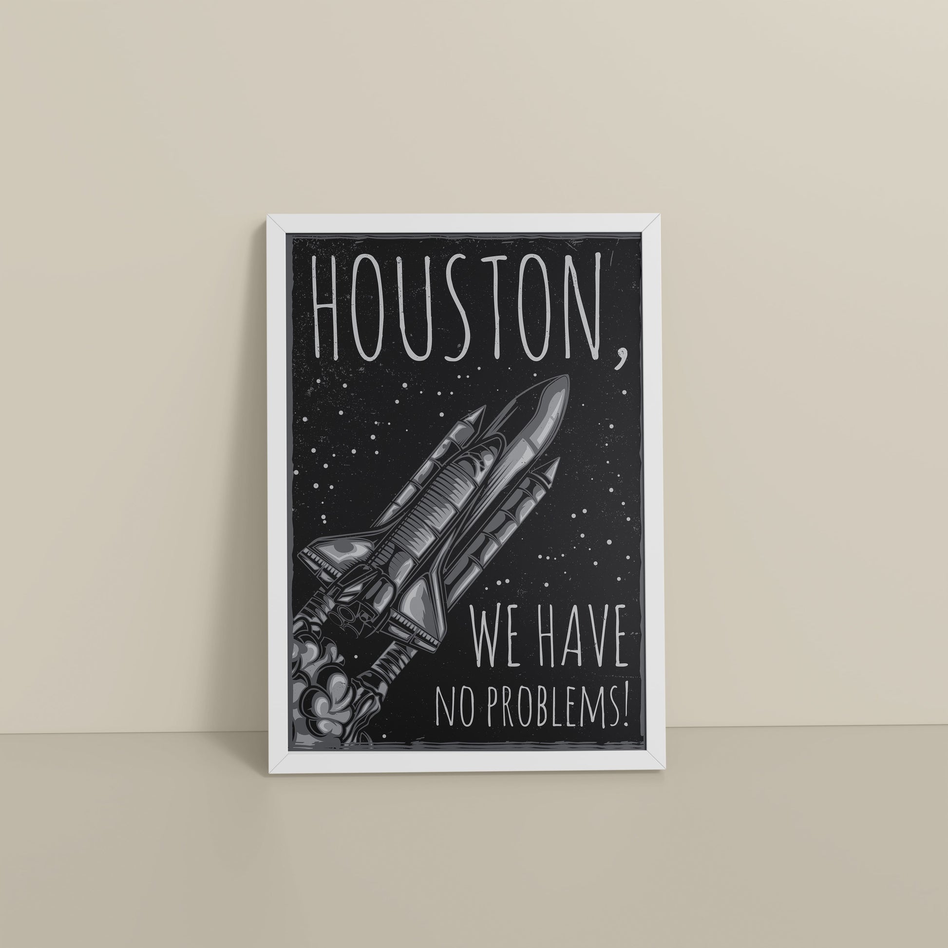 Floor View of Houston We Have No Problem – Spaceship Wall Art Frame in White Color Frame