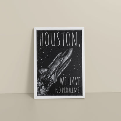 Floor View of Houston We Have No Problem – Spaceship Wall Art Frame in White Color Frame