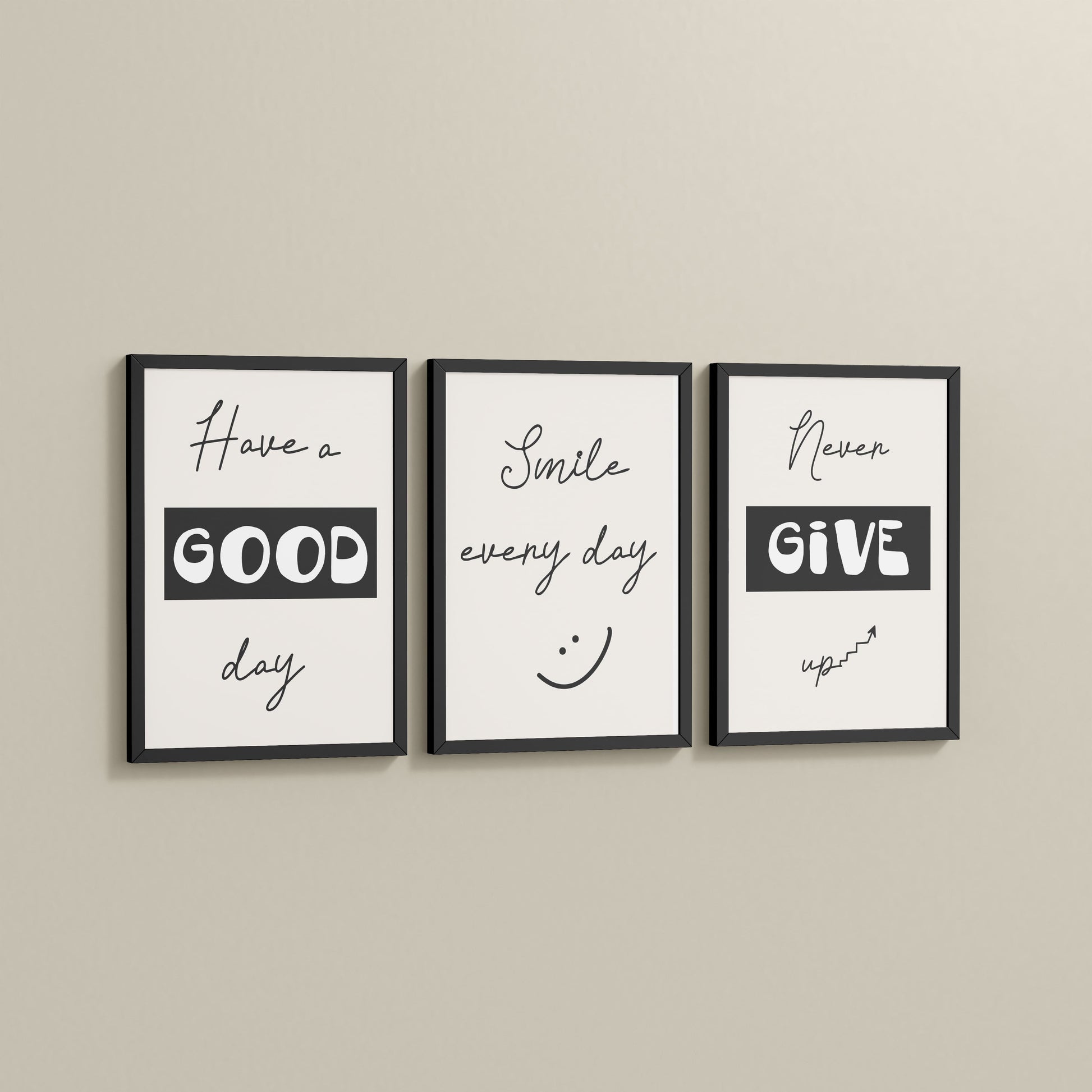 Side View of Good Vibes – Daily Motivational Set of 3 Frames in Black Color Frame