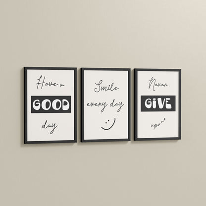 Side View of Good Vibes – Daily Motivational Set of 3 Frames in Black Color Frame