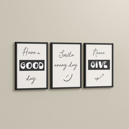 Side View of Good Vibes – Daily Motivational Set of 3 Frames in Black Color Frame