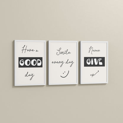 Side View of Good Vibes – Daily Motivational Set of 3 Frames in White Color Frame