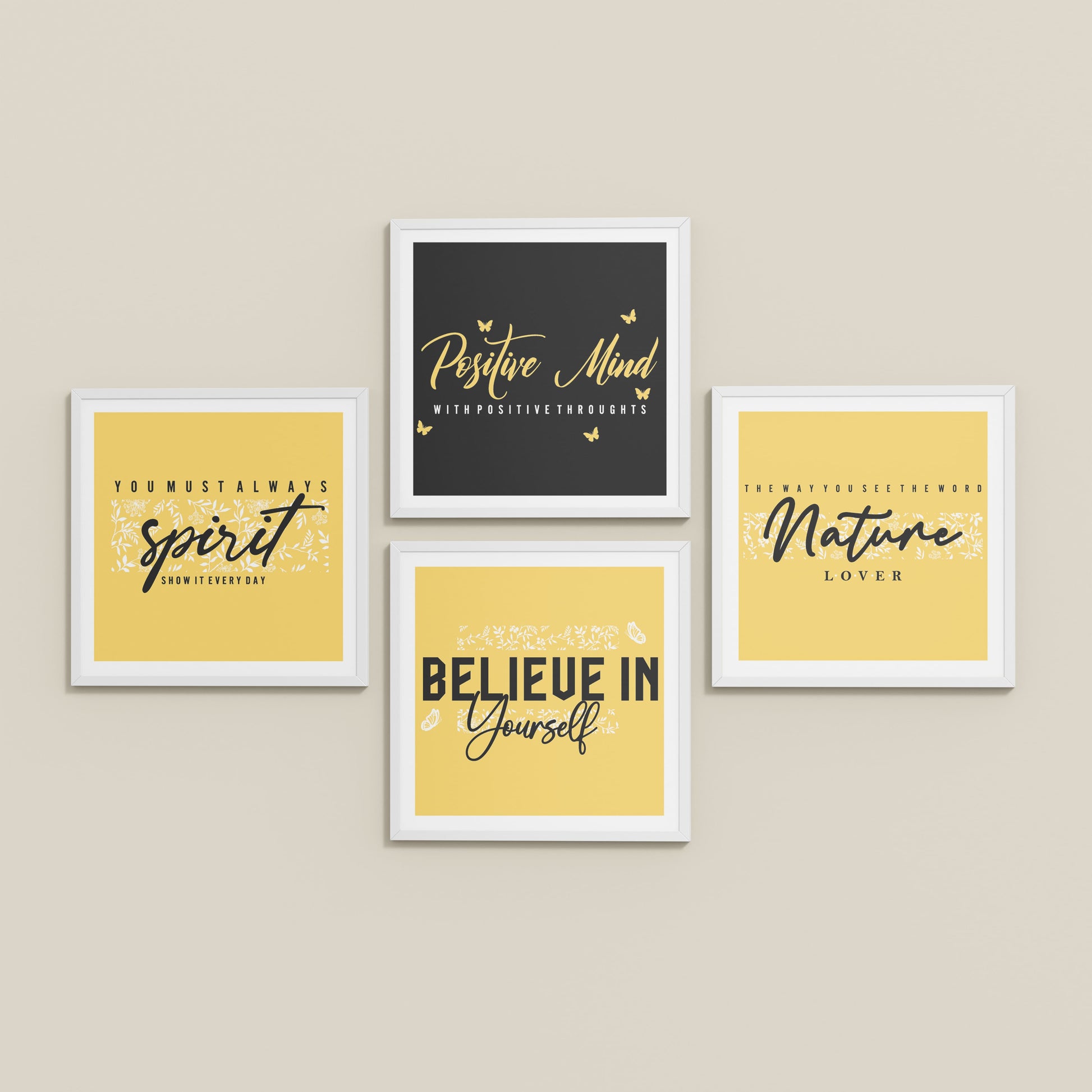 Inclined Floor View of Nature & Self-Belief Wall Art Set of 4 Frames in White Color Frame