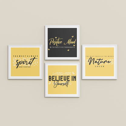 Inclined Floor View of Nature & Self-Belief Wall Art Set of 4 Frames in White Color Frame
