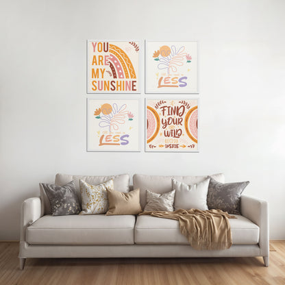 Bed Room Preview of Sunshine Vibes Inspirational Quotes Set of 4 Frames in White Color Frame