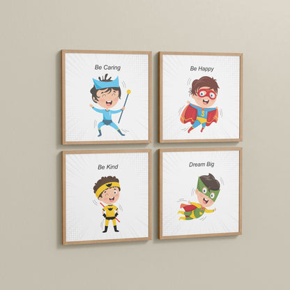Side View of Hero’s Code – Superhero Quote Wall Art Set of 4 in Natrual Color Frame